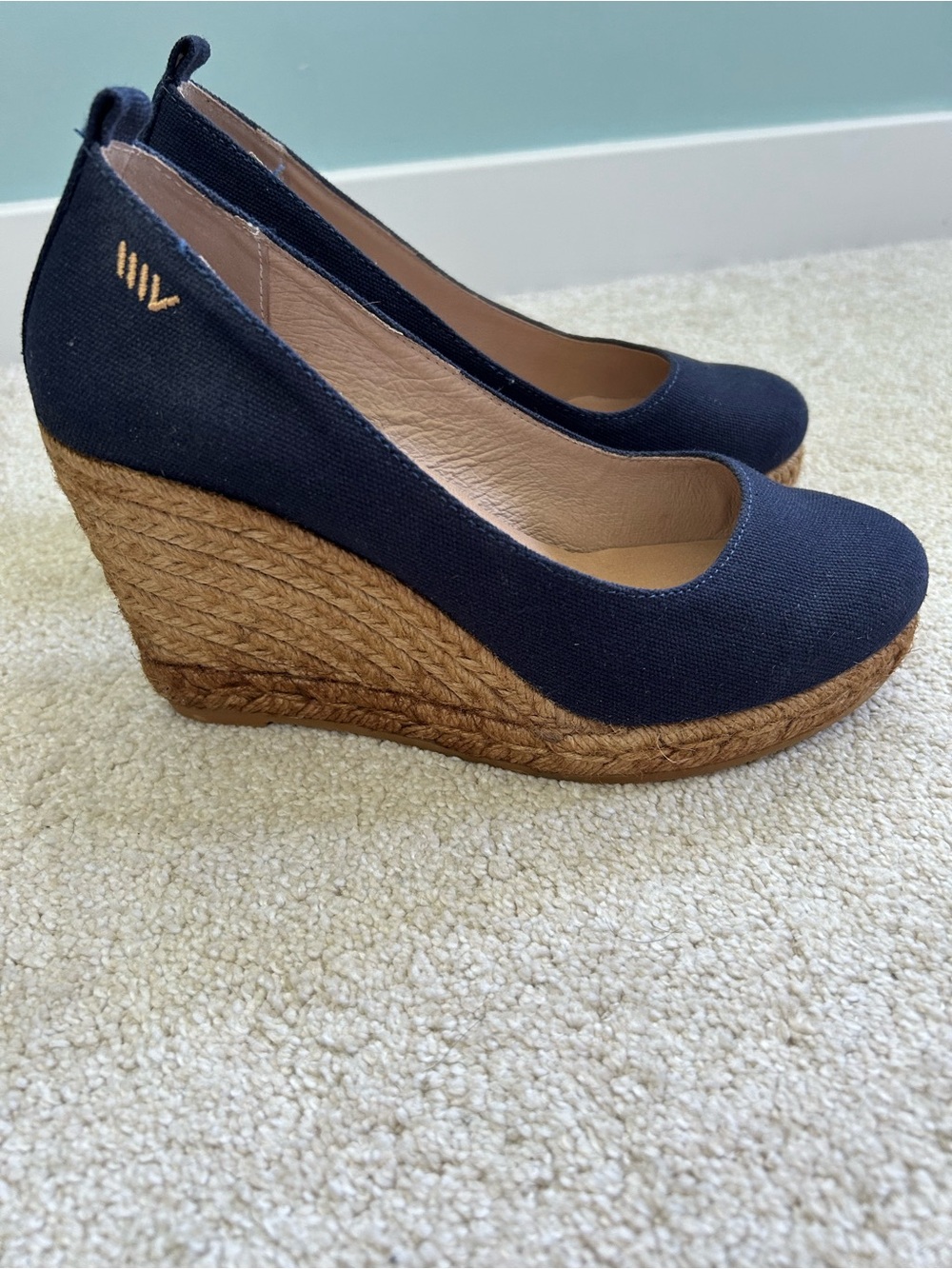 Canvas Navy Espadrille Wedge Heels